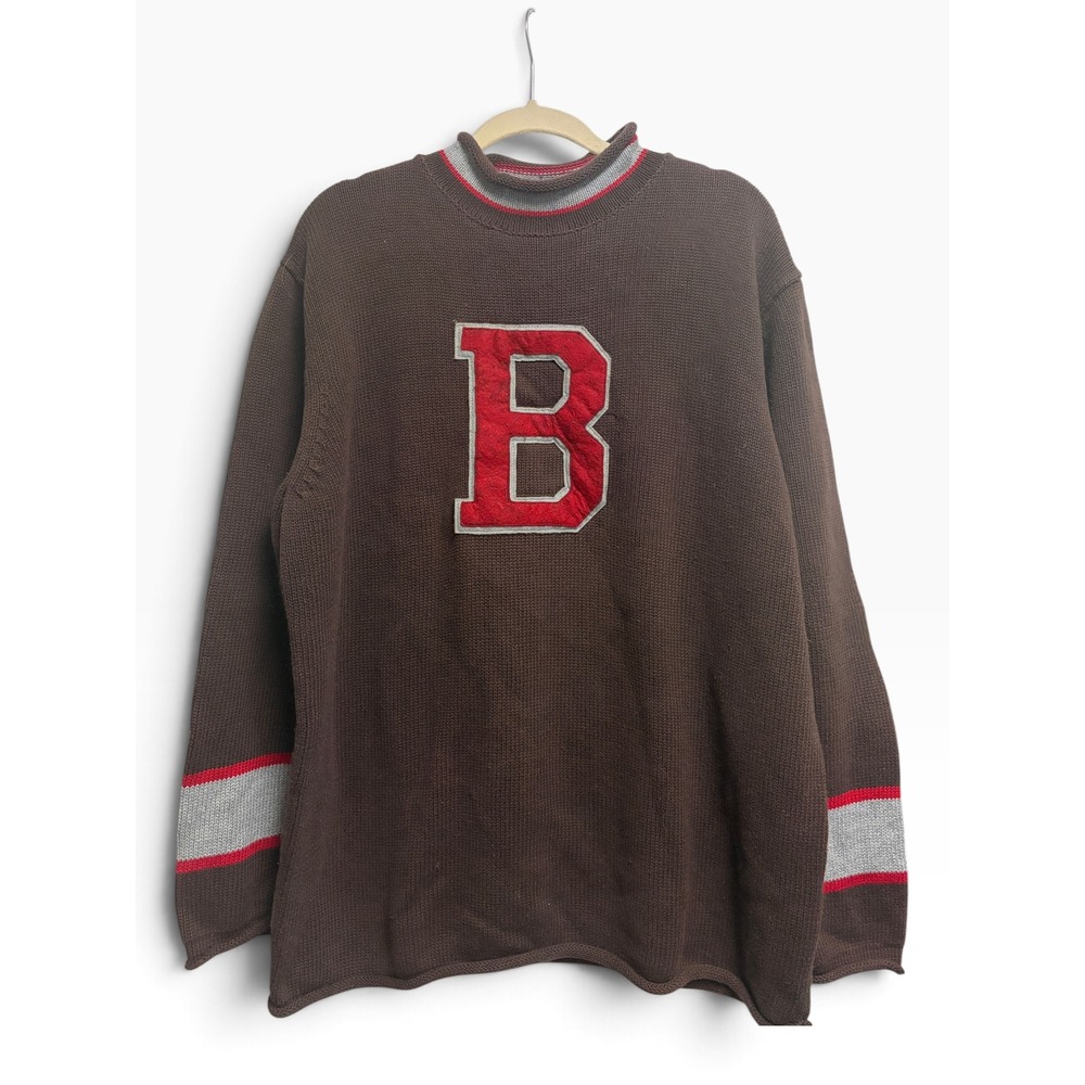 Brown University Vintage Cotton Varsity B Sweater College Knit Mock Neck XL